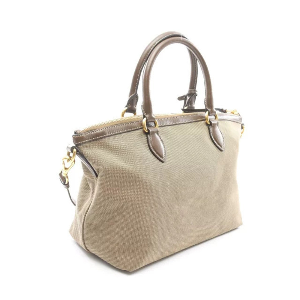 Prada Leather Handbag Brown Jacquard Beige Canvas Brown Tan